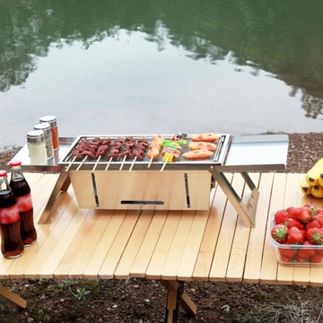 Składany grill Gotowanie na świeżym powietrzu Stal nierdzewna Przenośne drewno 42x21cm