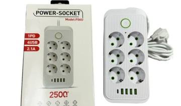 УДЛИНИТЕЛЬ ПИТАНИЯ 2М 6 РАЗЪЕМОВ 5x USB