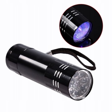 PRZENOŚNA AKUMULATOROWA LATARKA UV 9 LED LASER