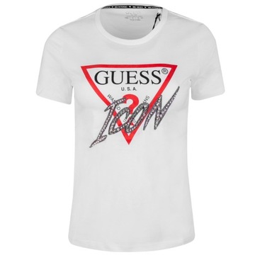 GUESS KOSZULKA DAMSKA T-SHIRT ICON TEE WHITE r. XS