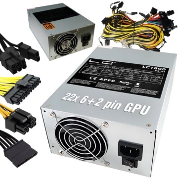 Napájecí zdroj 1800 W pro krypový bagr Koparka 22x Pci-e 6+2 Mining LC Power