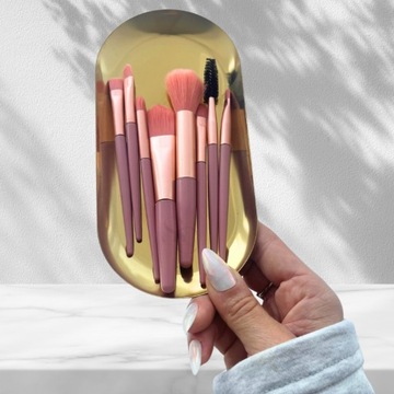 Zestaw Mini Pędzle podróżne do makijażu przezroczysta kosmetyczka 8szt róż