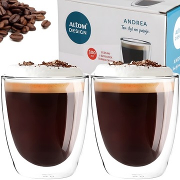 ALTOM SZKLANKI TERMICZNE DO KAWY LATTE PODWÓJNE ŚCIANKI ANDREA 300 ML 2SZT
