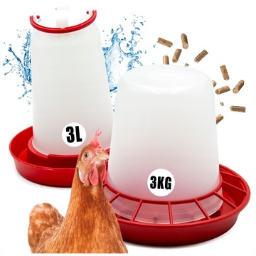KARMNIK + POIDŁO NA PASZA KARMA DLA KUR KACZEK GĘSI DROBIU 3KG + 3L