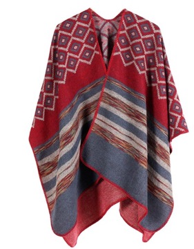 PONCHO PONCZO AZTECKIE PERU czerwone paski z Peru