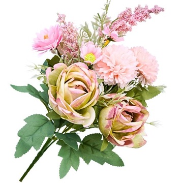 BUKIET SZTUCZNYCH KWIATÓW MIESZANYCH OZDOBA FLORYSTYCZNA 34CM KWIATY RÓŻNE