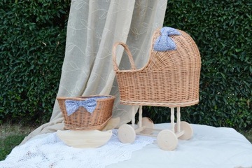 WÓZEK WIKLINOWY dla lalek +KOŁYSKA naturalny MIX