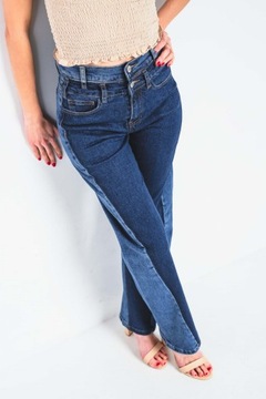 Dwukolorowe damskie jeansy klasyczne szerokie mom fit z wysokim stanem XL