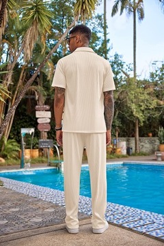 Nowy męski jednolity kolor krótki rękaw długie spodnie luźny casual zestaw