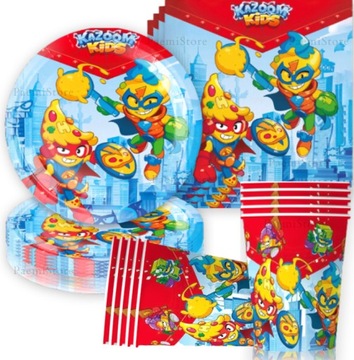 SUPER THINGS ZINGS zestaw urodzinowy KUBKI + TALERZYKI + SERWETKI 40 szt.