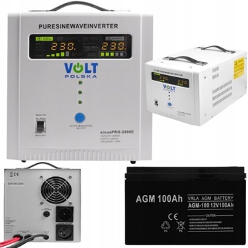 Zestaw Zasilacz Awaryjny UPS Pieca 2000E 12V SinusPro Akumulator 100Ah AGM