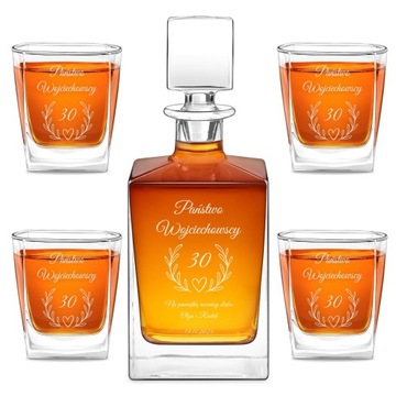 Zestaw Karafka 4 Szklanki do Whisky z Grawerem Prezent na Rocznicę Ślubu