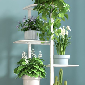 Металлическая клумба с белой цветочной стойкой шельфа 142 см 8 Уровень