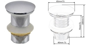 Metalowy korek klik klak do umywalki bez przelewu chrom push-open SOTBE