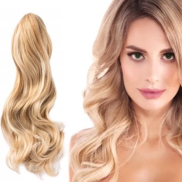 DOCZEPIANY KUCYK KRĘCONY włosy jak naturalne FALE MIODOWY BLOND PASEMKA