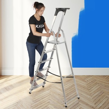 АЛЮМИНИЕВАЯ ЛЕСТНИЦА 6 СТУПЕНЕЙ СКЛАДНАЯ ДОМАШНЯЯ ПРОЧНАЯ ПОЛКА + КРЮК 125 кг