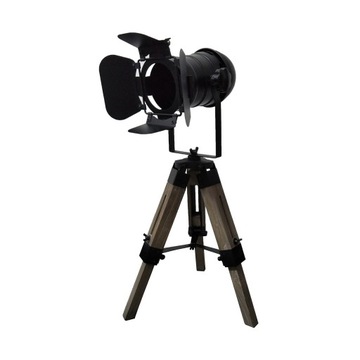 Lampa stołowa drewniana trójnóg loft SINEMA BLACK