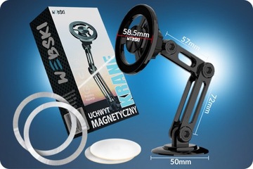 ALUMINIOWY UCHWYT SAMOCHODOWY MAGNETYCZNY DO TELEFONU BLASZKI SZYBA KOKPIT