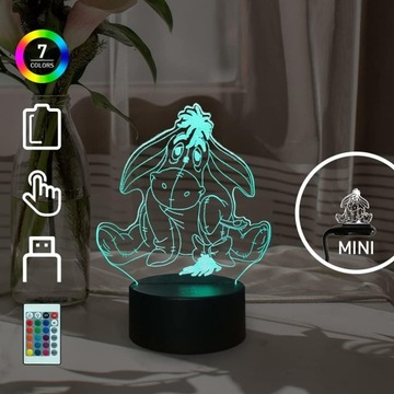3D LED RGB ночник для рабочего стола + Мини-лампа - Ослик Иа - Colyya