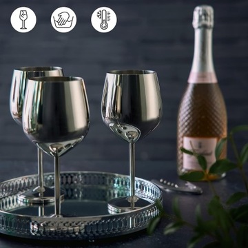 ZESTAW 4 SREBRO KIELISZKÓW DO WINA STYLOWE BŁYSZCZĄCE ZE STALI NIERDZEWNEJ