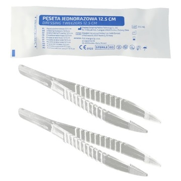 PĘSETA JEDNORAZOWA PLASTIKOWA PRZEZROCZYSTA 12,5cm STERYLNA PINCETA 2 szt.