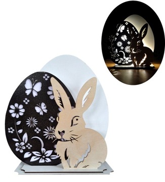 Dekoracja drewniana LAMPKA Wielkanocna ozdoba Zajączek LED 3D