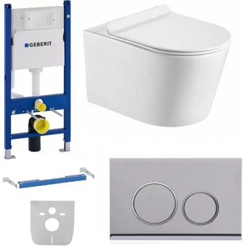 ZESTAW Stelaż WC GEBERIT UP100 + przycisk chrom + miska WC + deska W/O