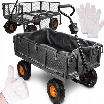 WÓZEK OGRODOWY PRZYCZEPKA TACZKA PLANDEKA TRANSPORTOWY KOŁA DO 400KG 100L