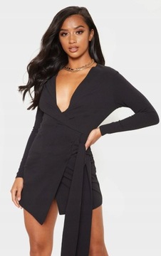 C28PrettyLittleThing czarna sukienka kopertowa 36