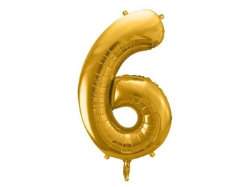 Balon foliowy Cyfra ''6'', 86cm, złoty Party Deco