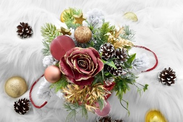 STROIK ŚWIĄTECZNY NA STÓŁ FLOWER BOX BOŻE NARODZENIE KOMPOZYCJA ŚWIERK GŁÓG