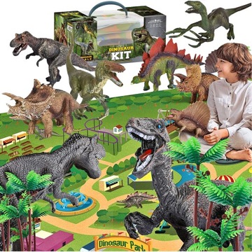 DUŻE FIGURKI DINOZAURY + MATA Dino Park Dinozaurów Zestaw Figurek 9 szt