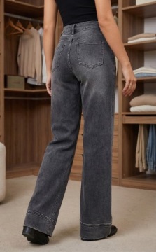 ЖЕНСКИЕ БРЮКИ ШИРОКИЕ НОГИ РАСКЛЕШЕННЫЕ ДЖИНСЫ КОЛОКОЛ НИЖНИЕ ЧАСТИ ЭЛАСТИЧНЫЙ СЕРЫЙ XS