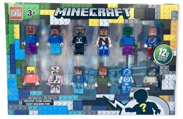 MINECRAFT ZESTAW 12 FIGUREK STEVE ZOMBIE AKCESORIA