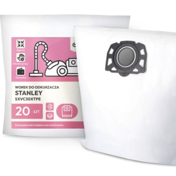 20 x Sáček Do Vysavače Stanley SXVC30XTPE Syntetický Flizelinový Sáčky G9