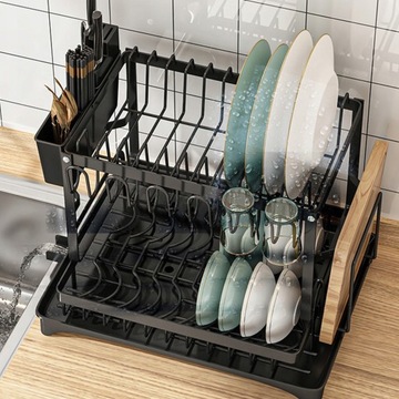 ДРЕНАЖ ДЛЯ СУШКИ ПОСУДЫ С ДВУХУРОВНЕВЫМ СЛИВОМ ДЛЯ ТАРЕЛОК И СТОЛОВЫХ ПРИБОРОВ