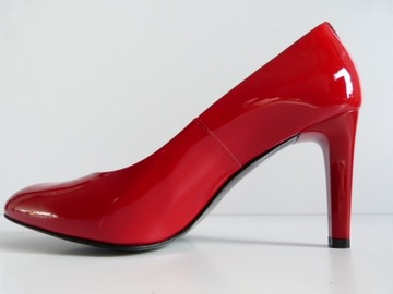 Czerwone lakierowane czółenka szpilki klasyczne buty damskie skórza Sala 37