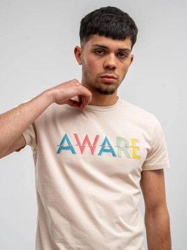 T-SHIRT MĘSKI Koszulka Z Krótkim Rękawem Męska BEŻOWA MODNA Aware kolory L