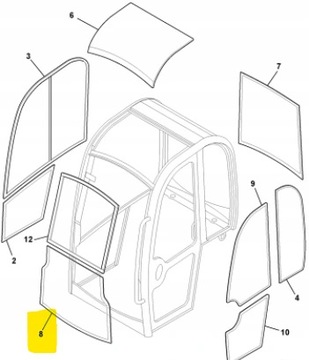 Szyba czołowa dolna JCB minikoparka 8014,8016,8018