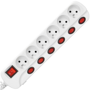 УДЛИНИТЕЛЬ 6 РОЗЕТОК С ВЫКЛЮЧАТЕЛЯМИ ПИТАНИЯ ОТКЛЮЧЕНЫ ПЕРЕГРУЗКА