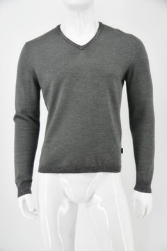 HUGO BOSS sweter męski szary wełna dekolt V-neck serek elegancki L