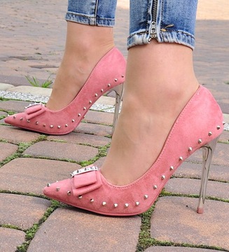 Różowe czółenka szpilki buty damskie na obcasie 9809 37