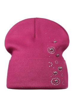 DAMSKA CZAPKA BEANIE JESIENNA ZIMOWA ZIMĘ ZDOBIONA POLSKA MARKA FUKSJA