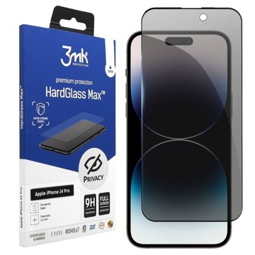 Szkło Prywatyzujące Czarne 3mk Privacy HardGlass Max do Apple iPhone 14 Pro