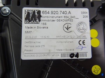 SKODA KAMIQ PŘÍSTROJOVÁ DESKA BUDÍK 654920740A 2020ROK