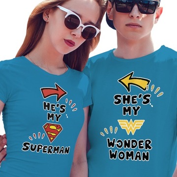 KOSZULKI KOSZULKA T-SHIRT DLA PAR MY SUPERMAN MY WONDER WOMAN JAKOŚĆ