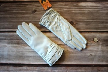 Genuine Leather Gloves Women's Sheepskin Gloves White Elastic Style Velvet