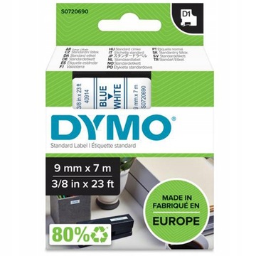 Taśma DYMO D1 40914 9mm biały/niebieski oryginalna
