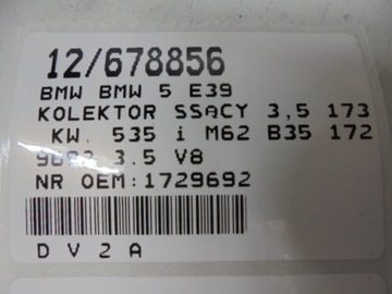 BMW 5 E39 KOLEKTOR SACÍ/ZBĚRNÉ 1729692 3,5 V8