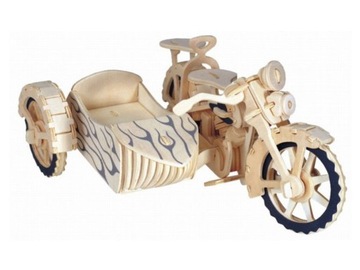 Motocykl z przyczepką składanka drewniana P124